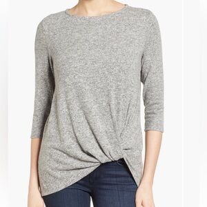 Gibson Womens Twist Front Fleece Top, Meduim (P) Heather‎ Gray, ElevatedBasics
